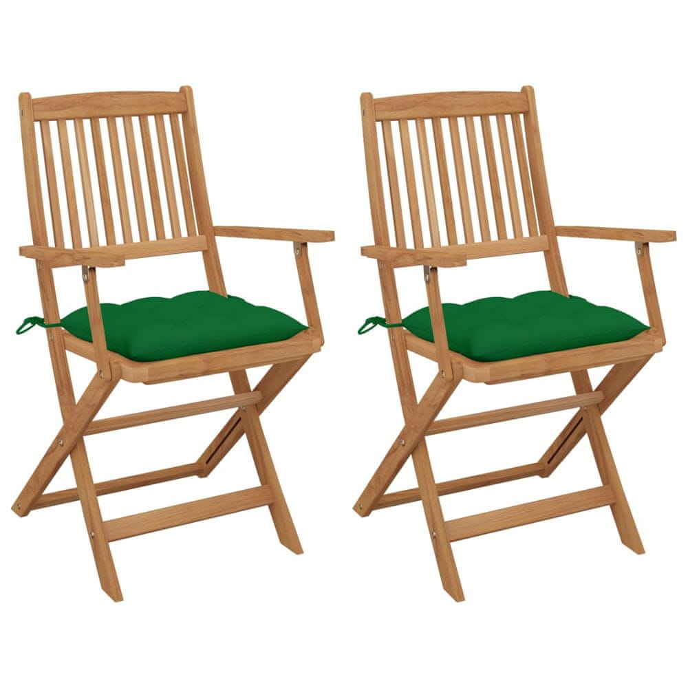 Vidaxl Skladacie záhradné stoličky s podložkami 2 ks akáciový masív